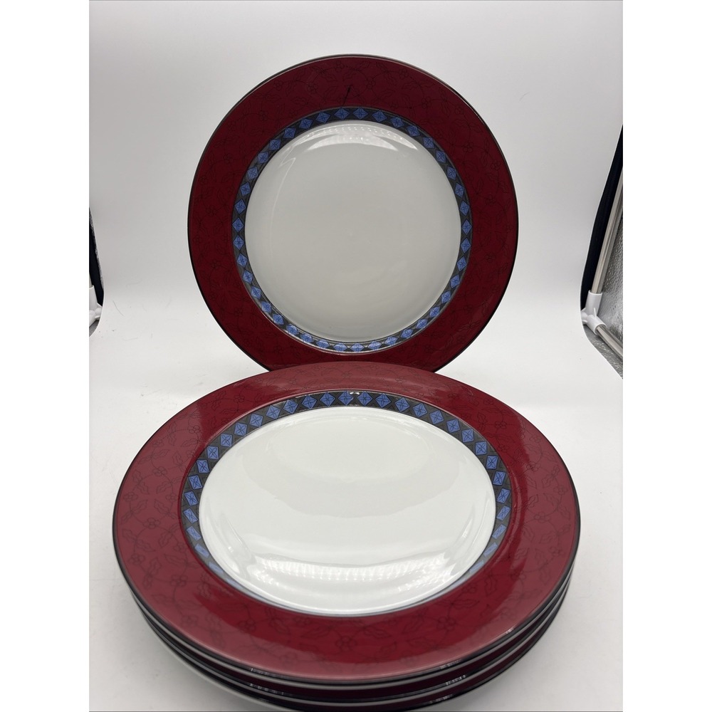 Lot Of 4 Dansk Ruby Flowers Dinner Plates 11" Look At Photos And Read